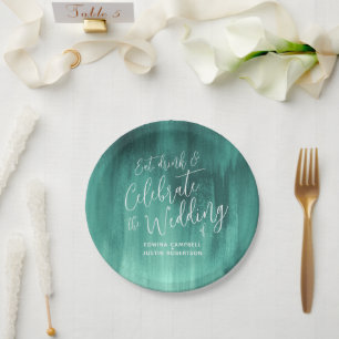 Wedding abstract emerald green paper plate