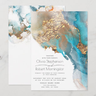 Wedding Abstract Marbled Alcohol Ink Invitation