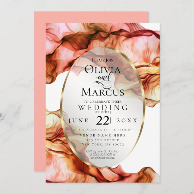 WEDDING | Abstract Watercolor Autumn Colours 6 Invitation (Front/Back)