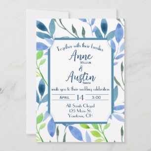 Wedding Abstract Watercolor Leaves Invitation