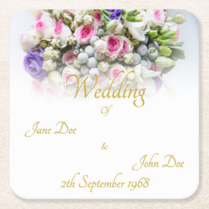 Wedding Accessories - Bride with colourful wedding Square Paper Coaster
