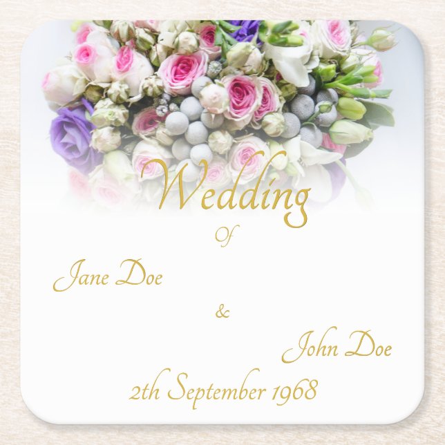 Wedding Accessories - Bride with colourful wedding Square Paper Coaster (Front)