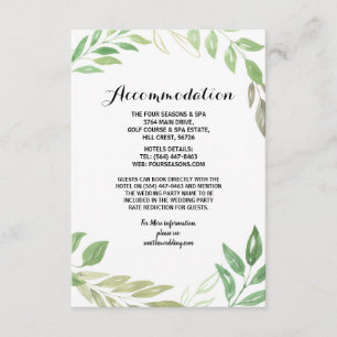 Wedding Accommodation Cards Foliage Leaves Green