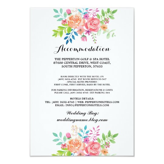 Wedding Accommodation Cards Watercolour Inserts