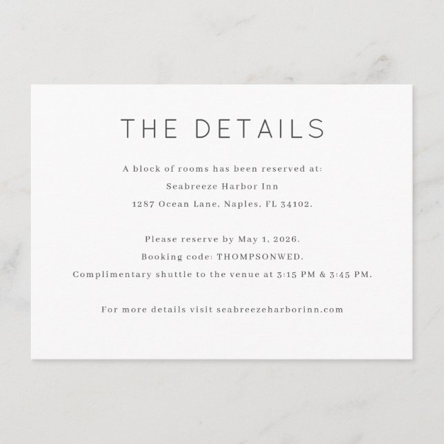 Wedding Accommodation Details Card (Front)