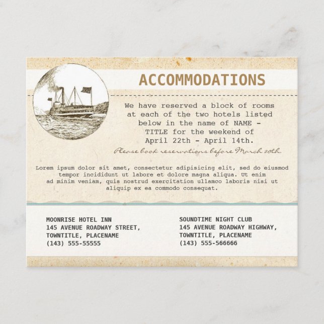 wedding accommodations card with cruise (Front)