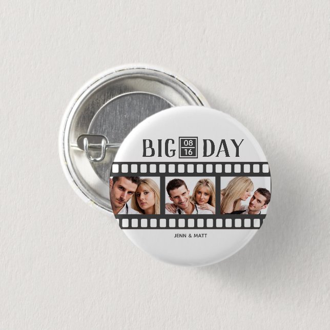 Wedding Add 3 Photos Fun Film 1 Inch Round Button (Front & Back)
