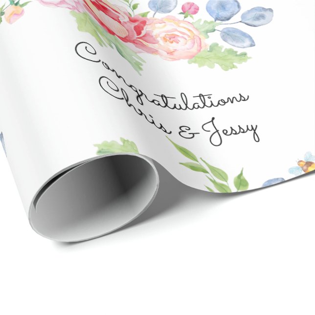 Wedding Add Names Fruit & Flowers Watercolor Roll  Wrapping Paper (Roll Corner)