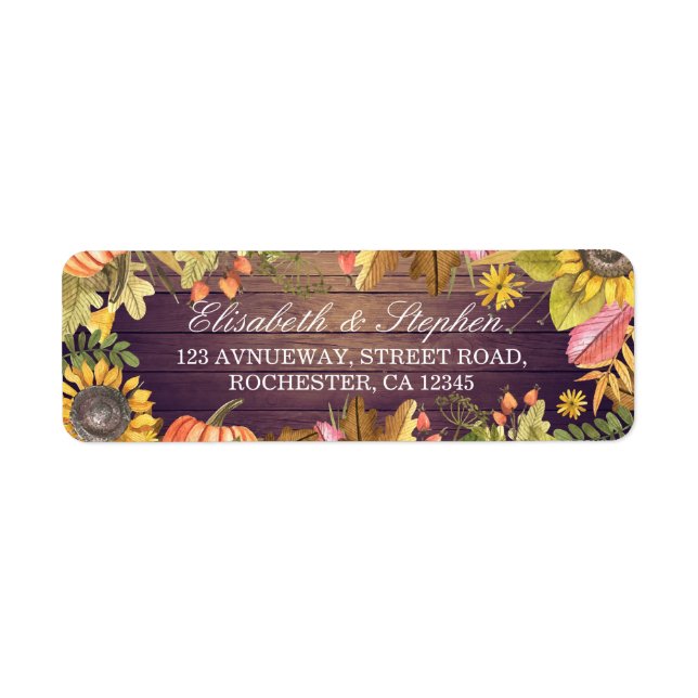 Wedding Address Autumn Maple Leaves Pumpkins Wood (Front)