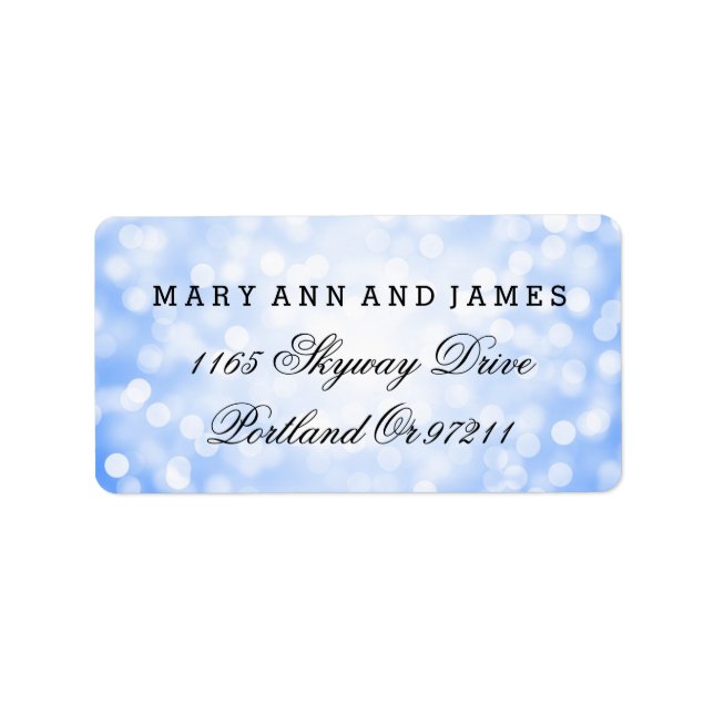 Wedding Address Blue Glitter Lights Label (Front)