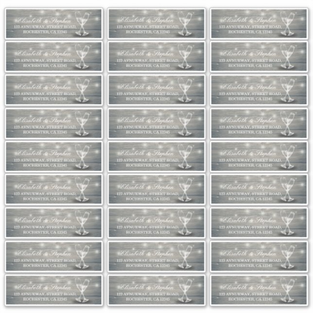 Wedding Address Champagne Glass Wood String Lights (Front)