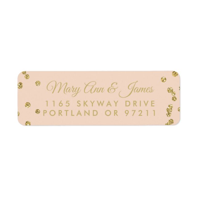 Wedding Address Gold Faux Glitter Confetti Blush (Front)