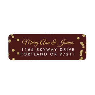 Wedding Address Gold Faux Glitter Confetti Marsala
