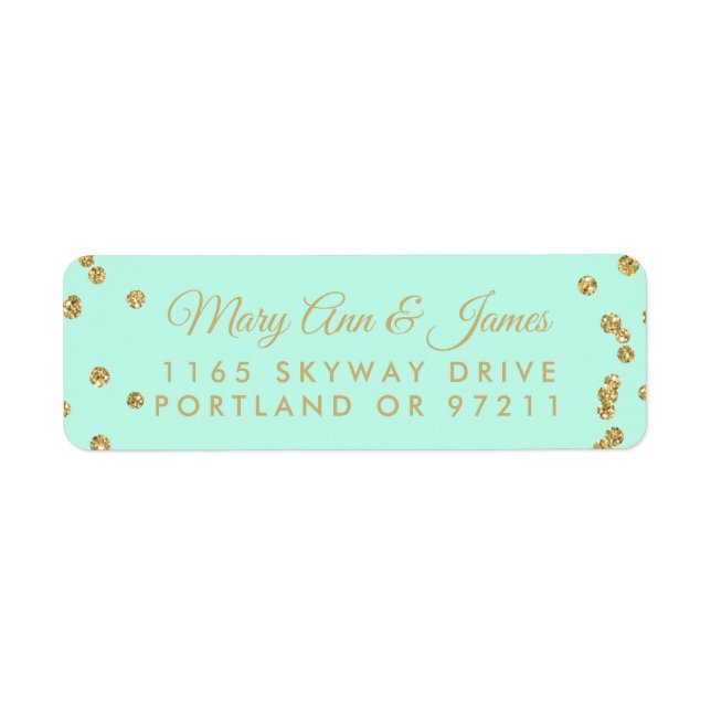 Wedding Address Gold Faux Glitter Confetti Mint (Front)