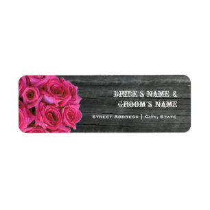 Wedding Address Label - Hot Pink Roses & Barnwood