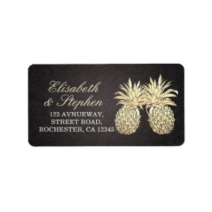 Wedding Address Modern Black Gold Pineapple Couple Label