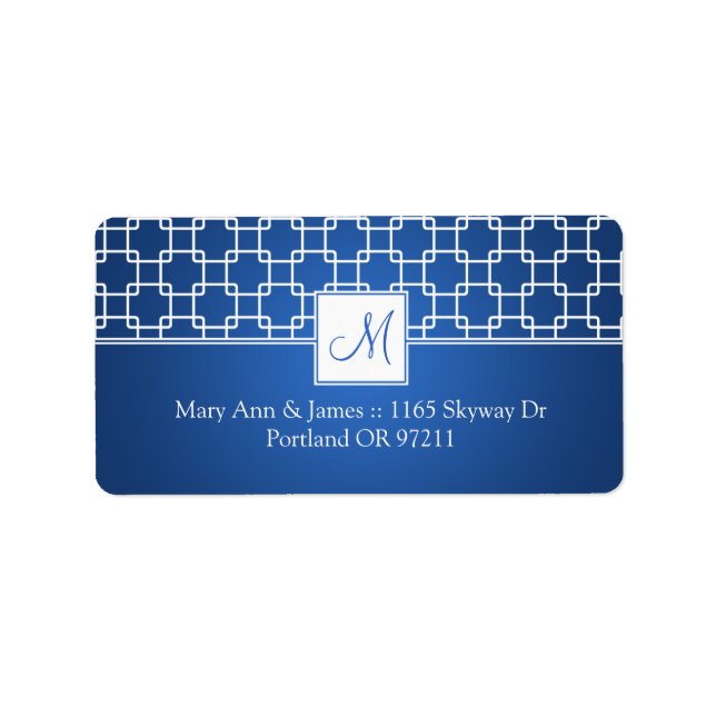 Wedding Address Monogram Trellis Pattern Blue Label (Front)
