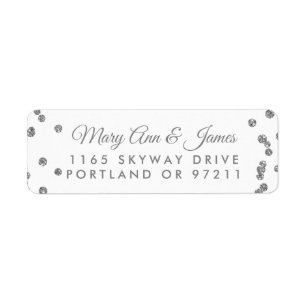 Wedding Address Silver Faux Glitter Confetti White