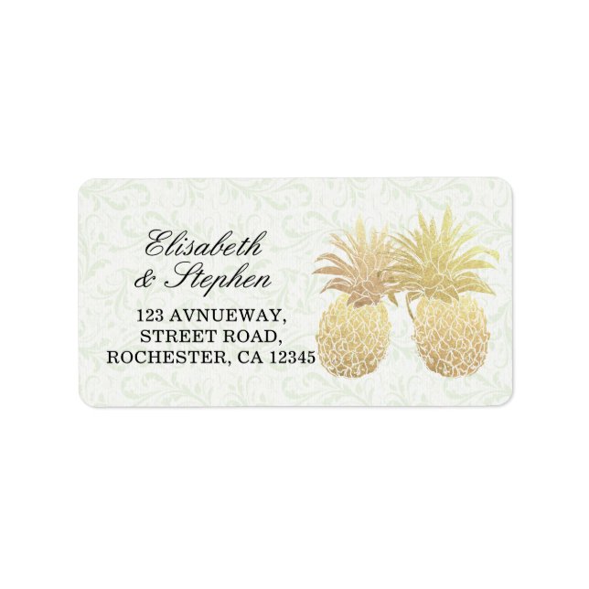 Wedding Address Vintage Gold Foil Pineapple Couple Label (Front)