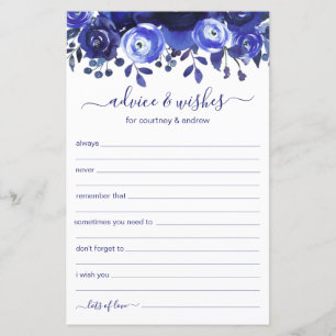 Wedding Advice and Wishes Blue Floral 