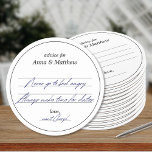 Wedding Advice Cards | Modern Minimalist Elegant Round Paper Coaster<br><div class="desc">Introducing our unique Wedding Advice Coasters, a delightful twist on the traditional guestbook that adds a touch of charm and practicality to your wedding celebration. Crafted as paper coasters, these advice cards serve as a dual-purpose wedding keepsake and decor element that will be cherished by the newlyweds for years to...</div>