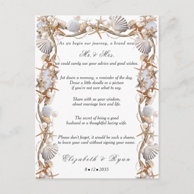 Wedding Advice Good Wishes Seashells Pearls   Card (Front)