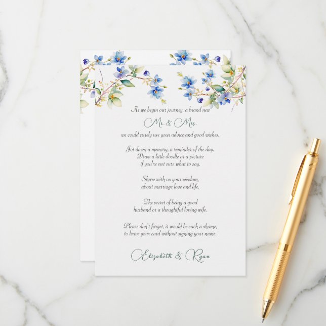 Wedding Advice Well Wishes Blue Watercolor (Front/Back In Situ)