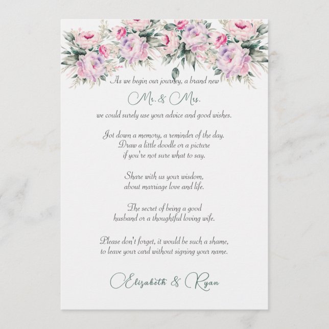 Wedding Advice Well Wishes Pink Peonies (Front)