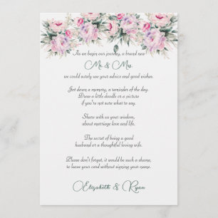 Wedding Advice Well Wishes Pink Peonies Card