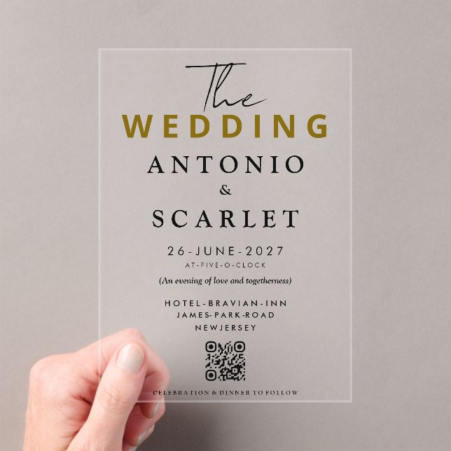 Wedding Aesthetic QR Code Elegant And minimalist Acrylic Invitations (Insitu (Handheld))