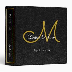 Wedding Album Black Gold White Monogram Floral Binder