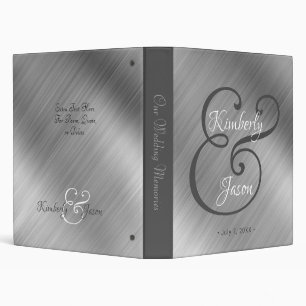 Wedding Album Fancy Monogram & Name Brushed Silver Binder