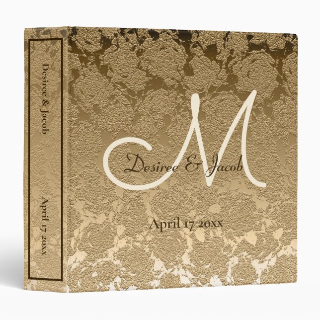 Wedding Album Gold Elegant Monogram Floral Binder (Front/Spine)