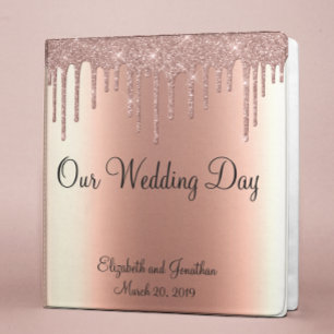 Wedding Album Rose Gold Sparkle Glitter Drips Binder