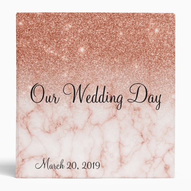 Wedding Album Rose Gold Sparkle Glitter Marble Binder (Front)