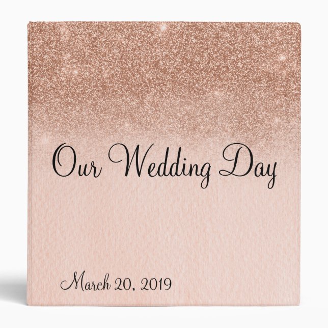 Wedding Album Rose Gold Sparkle Glitter Waterfall Binder (Front)