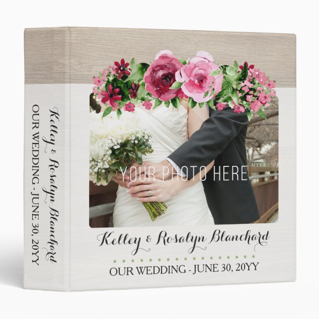 WEDDING ALBUM | Shabby Vintage Roses Rustic Wood Binder (Front/Spine)
