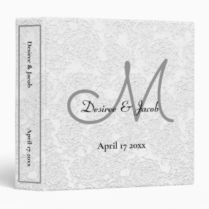 Wedding Album Simple White Elegant Monogram Floral Binder