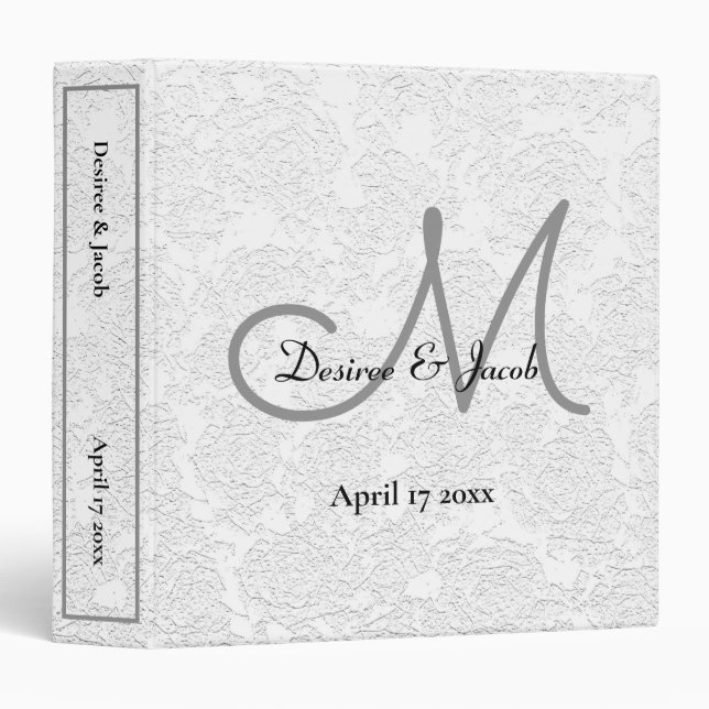 Wedding Album Simple White Elegant Monogram Floral Binder (Front/Spine)