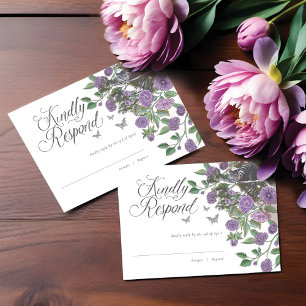 Wedding Alice In Wonderland Cheshire Cat & Florals RSVP Card