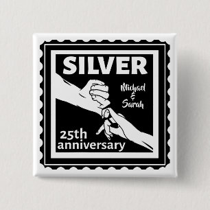 Wedding anniversary 25 years silver 2 inch square button