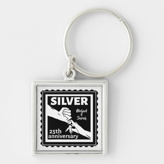 Wedding anniversary 25 years silver keychain (Front)