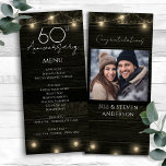Wedding Anniversary 60th Rustic Wood and Lights Menu<br><div class="desc">Rustic wood and lights wedding anniversary day of event menu. Easy to adjust to the year and menu items.</div>