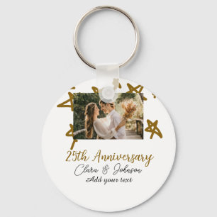 Wedding Anniversary add name year image gold stars Keychain