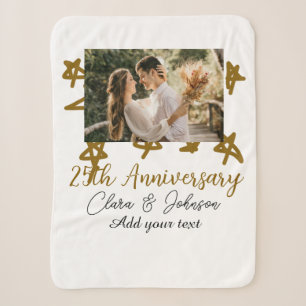 Wedding Anniversary add name year image gold stars Sherpa Blanket