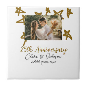 Wedding Anniversary add name year image gold stars Tile
