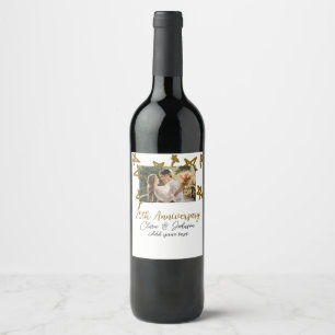 Wedding Anniversary add name year image gold stars Wine Label
