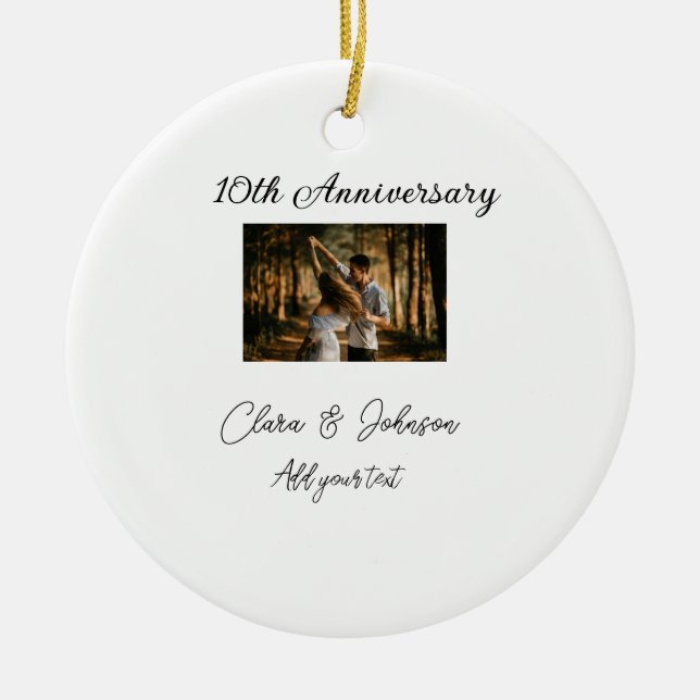 Wedding Anniversary add name year image text coule Ceramic Ornament (Front)