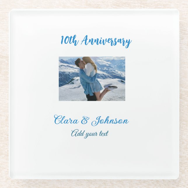 Wedding Anniversary add name year image text coule Glass Coaster (Front)