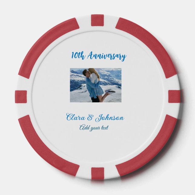 Wedding Anniversary add name year image text coule Poker Chips (Front)